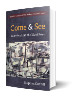 Mock up of book Come & See - title at the top then abstract pattern below