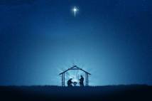 Night sky with a star over an silhouette of a nativity scene