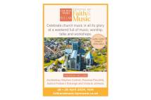 Image of cathedral from the air with written info about the Festival of Faith and Music