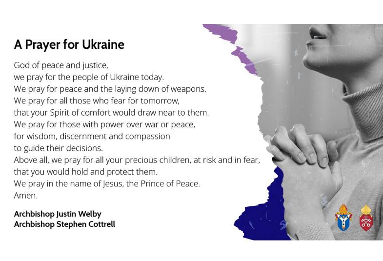 Text of a prayer alongside image of a woman's praying hands