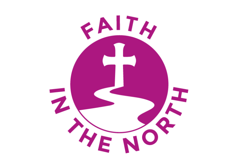 The Faith in the North Logo in white and purple