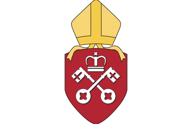 Diocese of York seal - red shield with crossed keys in white and gold mitre sitting above