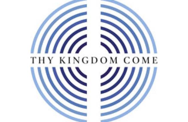Concentric blue rings with Thy Kingdom Come written across the centre 